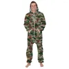 Women's Hoodies Women Camouflage Printed Loungewear Pajamas Unisex Loose Hooded Zipper Open Sleepwear Onesies For Adult Warm Jumpsuits