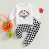 Conjuntos de roupas 0628 Lioraitiin 024M Bebê Menino Menina 2 Pcs Fall Outfit Set Letras Ghost Print Moletom com Xadrez Sweatpants Halloween 230919