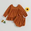 Clothing Sets 0516 Lioraitiin 024M Baby Girl 2Pcs Summer Outfits Long Sleeve Round Neck Dress Tops Bloomer Shorts Set Clothes 230919