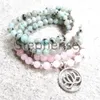 MG0631 6 mm Kiwi Jasper Flor de Lótus Charme Pulseira Quartzo Rosa 108 Mala Yoga Pulseira Feminina Pulso Mala Pulseira330d