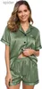 Damen-Schlaf-Lounge-Satin-Pyjama, Damen-Kurzarm-Nachtwäsche, weiche Seide, Button-Down-Loungewear, Pjs-Shorts-Set, S-XXL, L230920