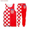 Tute da uomo personalizzate S-6XL Bandiera della Croazia Set di abbigliamento sportivo da uomo Lusso 3d rosso bianco Griglia Stampa Cerniera Giacche T-shirt con cappuccio Canotte Pantaloni da jogging 230920