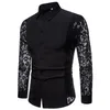 2018 New Autumn Black White Patchwork Lace Shirt Men Transparent Sexy Party Long Sleeve Dress Shirts camisa social masculina255g