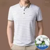 T-shirt da uomo vera seta di gelso bavero camicia a maniche corte per uomo 2023 estate Tee Business Casual Stripe Polo Camisas
