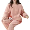 Vêtements de nuit pour femmes Pyjamas en flanelle pour femmes hiver cachemire garder au chaud vêtements de nuit filles adultes belle bande dessinée ours corail vêtements de maison