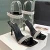 AMINA MUADDI Senaste Rhinetone Chain Stiletto Heel Square Toe Lipper 11 cm Women Deigners Sandal Top Quality Sexig Evening Party Bridemaid