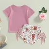 Conjuntos de roupas Bebê Meninas Shorts Set Manga Curta Cabeça de Vaca T-shirt com Flor Impressão Tasseled Verão Casual Outfit