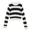 Women's Sweaters Korobov Contrast Color Stripes Sweater Pullover Women Clothing Pull Femme Autumn South Korean Thin Vintage Twist Crop Top