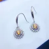 Dangle Earrings 925 Sterling Silver Drop For Women Flower Shape Citrine With Certificate