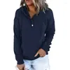 Dameshoodies Womens Casual Pullover Top Trekkoord Button Up Lange mouw Loose Fit Solid Sweatshirts Herfstkleding met dropship