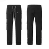 High Street Wash Multi Pocket Trouser Hem Split Drawstring Decoration Casual Work Pants Straight Barrel Button Pantslmcr