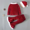 Kleidungssets Baby Mädchen Weihnachtskleidung Outfits für Kinder Weihnachtsmann Kostüm Langarm Top Hosen Hüte 3PCS Set Jahr Party 230919