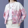 Różowy biały kontrast płaszcza damskiego, Casual Polo Collar Prola Flaid Fashion High Street Denim Płaszcz Pure Cotton Short Top 230920