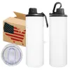 USA Warehouse Acier inoxydable isolé sous vide Blancs de sublimation blancs Poignée Bouteille de sport nautique droite fine et étanche de 20 oz avec couvercle de sport et couvercle coulissant