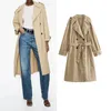 Dames Trenchcoats TRAF Jas Herfst Vrouwen 2023 Chic Rechte Revers Lange Jas Mode Straat Elegante Riem Jeugd 230920