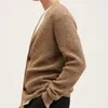 Herrjackor 2023 Autumn Winter Cardigan Sweaters Casual Plaid Knitwear Male V Neck Solid Color Pocket Thick Sticked Top Coat