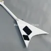 Custom shaped electric guitar, white V asymmetric body with black pattern, ebony fingerboard, gold color hardware, free shipping