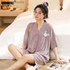 Damen Schlaf Lounge Damen Kleidung Sommer Cool Modal Pyjama Set M-5XL Kimono Stil Homsuits Plus Size Cartoon Nachtwäsche Freizeit Pijama für Frau L230920