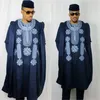 アフリカの男性Dashiki Bazin Riche Suits Tops Shirt Pant3 Pute Set Embroidery Navy Black Black African Mens ClothingRobe205K