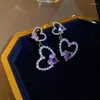 Dangle Earrings Korean Fashion Pink Hollow Heart For Women Full Rhinestone Love Zircon Water Drop Earring Wedding Engagement Jewelry