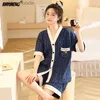 Women's Sleep Lounge Elizabeth Duck M-5XL Women Cottton Pyjama Summer Kimono Style Cardigan Sleepwear Korean Pijamas Plus Size Size Nightwear Shorts PJS L230920