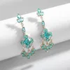 Boucles d'oreilles pendantes HUAMI luxe vert cassé goutte papillon pétales aiguille Long gland brillant bijoux pour femmes Gif