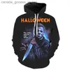 Moletom com capuz masculino novo filme de terror de Halloween Michael Myers 3D impresso moletons homens mulheres crianças moletons casuais menino menina legal pulôver casacoL230920