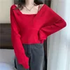 Kvinnors tröjor Kvinnkläder Knit Pullover Square Bubble Sleeves Warme