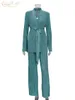 Women Dwuczęściowe spodnie Clagive jesienne zielone plisowane spodnie Set BodyCon Slit TROSUER SUITS Modna koronkowa Blazer Blazer z długim rękawem 230920
