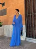 Basic Casual Dresse Solid Deep V neck Long Dress Sexy Sleeve See Through High Waist 2023 Summer Fashion Female Vacation Robes 230920