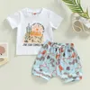 Kledingsets Babymeisjes Zomeroutfit Cactusprint T-shirt met korte mouwen en elastische, casual shorts met trekkoord