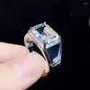 Cluster Rings Men Ring Natural Real White Topaz Rectangle Big 925 Sterling Silver 4ct Gemstone Fine Jewelry For Or Women X232172