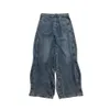 High Street Trendy Brand Washed Blue Twisted Wave Rands Straight Tube Löst fit Jeansscg2r