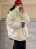Kvinnor Down Parkas Women Solid Loose Puffer Jacket Winter Korean Chic överdimensionerade förtjockade huva varma parkor kvinnlig grå kappa dam vadderad jacka l230920