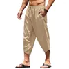 Pantaloni da uomo Pantaloni larghi con coulisse Vita elastica Abbigliamento da strada Capris da spiaggia casual traspiranti estivi