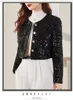 Vestes pour femmes dames paillettes petit manteau parfumé décontracté à manches longues simple boutonnage col rond Streetwear vêtements courts