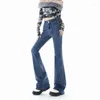Kvinnors jeans guuzyuviz stretch flare kvinna hög midja elastisk denim klockbotten byxor vintage mode