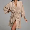 Dames Nachtkleding Herfst Velours Loungewear Fluwelen Kimono Robe Jurk Met Riem Mini Badjassen Sexy V-hals Korte Intieme Lingerie