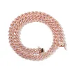 9 mm mrożone kobiety łańcuchy Choker Naszyjnik Rose Gold Metal Cuban Link pełny z różową sześcienną cyrkonową Kamieniem Łańcuchowe 203I