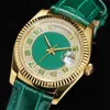 Diamant Montre Homme 40mm Montre-bracelet verte Montre-bracelet mécanique automatique Montre de Luxe Bracelet en cuir Montres-bracelets de mode Double Calendrier