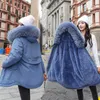 Mulheres para baixo algodão engrossar quente jaqueta de inverno outerwear casual tamanhos grandes roupas soltas pele com capuz parkas casacos mujer