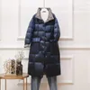 Mulheres para baixo jaqueta dupla face inverno vintage xadrez gola único breasted casaco longo feminino quente ultra leve parkas