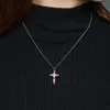 Simple Ruby Diamond Cross Pendentif Réel 925 Sterling Silver Party Pendentifs De Mariage Collier Pour Femmes Hommes Moissanite Bijoux Gift294V