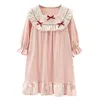 Girl Dresses 2023 Autumn Kids Boutique Clothing Nightgowns Girls Dress Princess Solid Color Bowknot Casual Square Collar Falbala