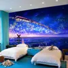 Fonds d'écran 3D Peintures murales de dessin animé pour chambre d'enfants Ciel étoilé Bleu MuralsTV Canapé Fond Mur Train Plafond Papier Peint