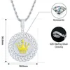 Pendant Necklaces Real Sparkling Full Diamond Round With Glowing Crown Ring Necklace Iced Out Women Men Hip Hop Jewelry Gifts 230920