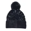 Vinter plus sammet paljetter stickade hattar för kvinnor beanie hatt unisex elastisk varm hip hop cap mjuk baggy motorhuv 920