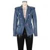 Costumes pour femmes 2023 Femmes À Manches Longues Denim Blazer Veste Sexe V Cou Revers Slim Tops Été Automne Bureau Lady Streetwear Élégant Manteau Vêtements