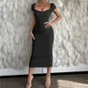 Casual Dresses Solide Lace Up Sexy Korsett Kleid Frauen Robe Kurzarm Ein Wort Kragen Bodycon Midi 2023 Sommer Streetwear Vestidos