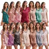 Ny simulering Silk Satin Pyjamas Women's Sleep Summer Solid Color Cardigan Short Sleeved PJS Home Wear Set Sleepwear